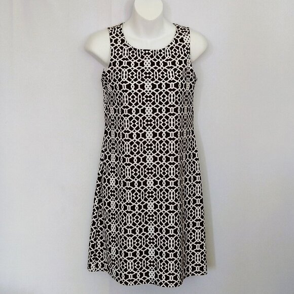 Jude Connally Dress Sleeveless Size XS  Brown White Geometric Print Made In USA - Picture 1 of 4